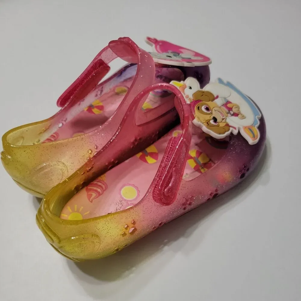 Paw Patrol Shoes Girls 11 Dressy Sandals Pink Cut Out Glitter Slip Ons Jelly Sky